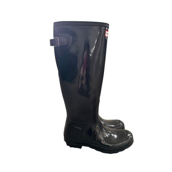 Hunter Original Tall Black Gloss Wellington Rain Boots Womens Size 7 Mens 6 Shoe - Picture 4 of 7